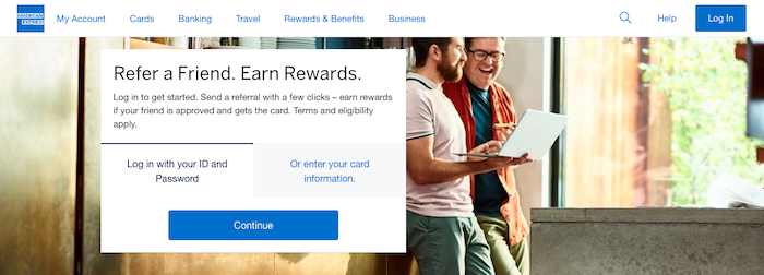 Landing page for the best credit card affiliate program from AMEX.